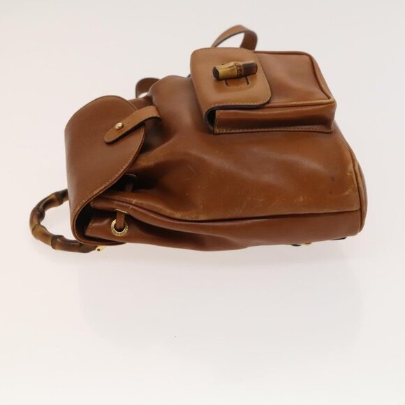 GUCCI Bamboo Backpack Leather Brown Gold - Picture 5 of 16
